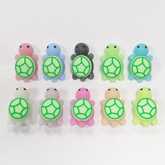 3D Luminous Glittery Cute Turtles, Turtle Beads, Glow in the Dark Tortoise Silicone Focal Beads, Random Mix