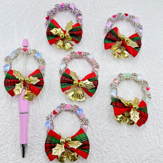 Christmas Bell Bowtie Leaf Heart Rhinestone Chain Ring Loop Bling Bling Acrylic Beads, Random Mix, Around 50MM