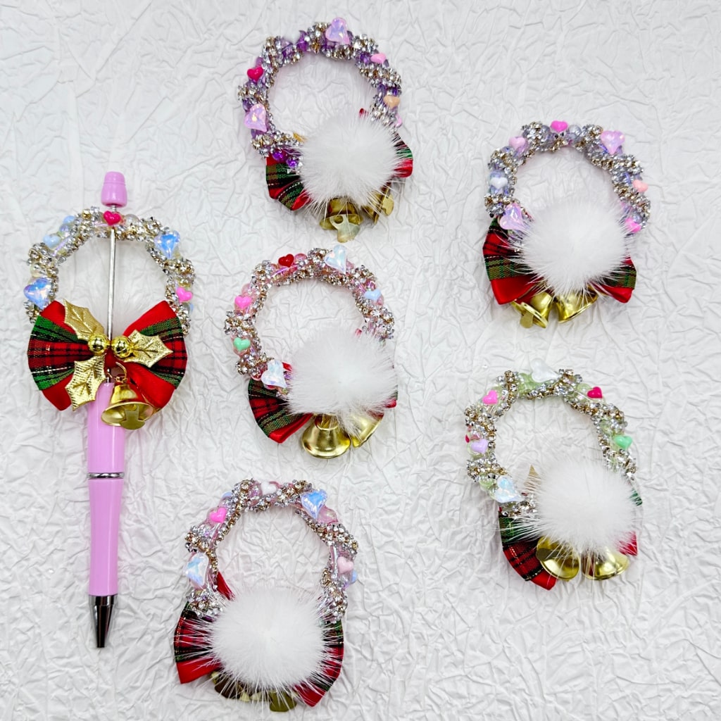 Bling Bling Christmas Bell Bowtie Leaf Heart Rhinestone Chain Ring Loop Acrylic Beads, Random Mix, Around 50MM
