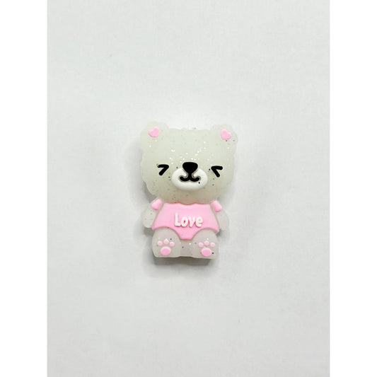Cute 3D Bear Glittery in Pink Dress Silicone Focal Beads