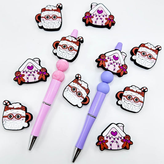 Father Cup Ginger Bread House Pink Christmas Silicone Focal Beads