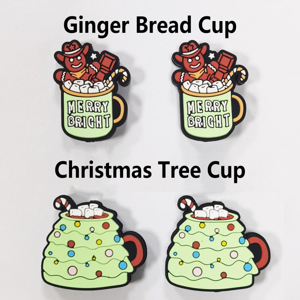 Ginger Bread Cup & Christmas Tree Silicone Focal Beads