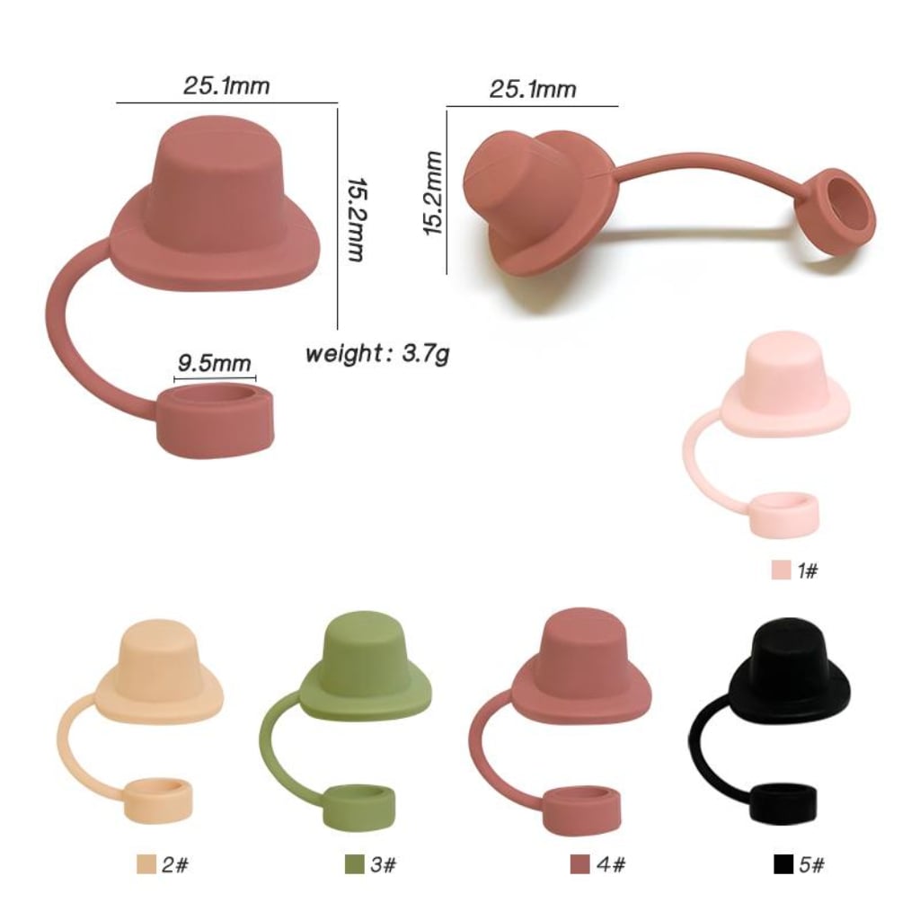 Food Grade Cup Tumbler Mini Cute Hat Cap Silicone Straw Topper, Random Mix