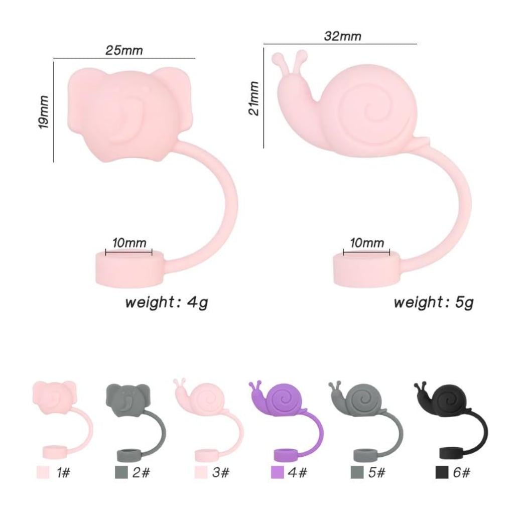 Elephant Food Grade Cup Tumbler Cute Snail Silicone Straw Topper, Random Mix