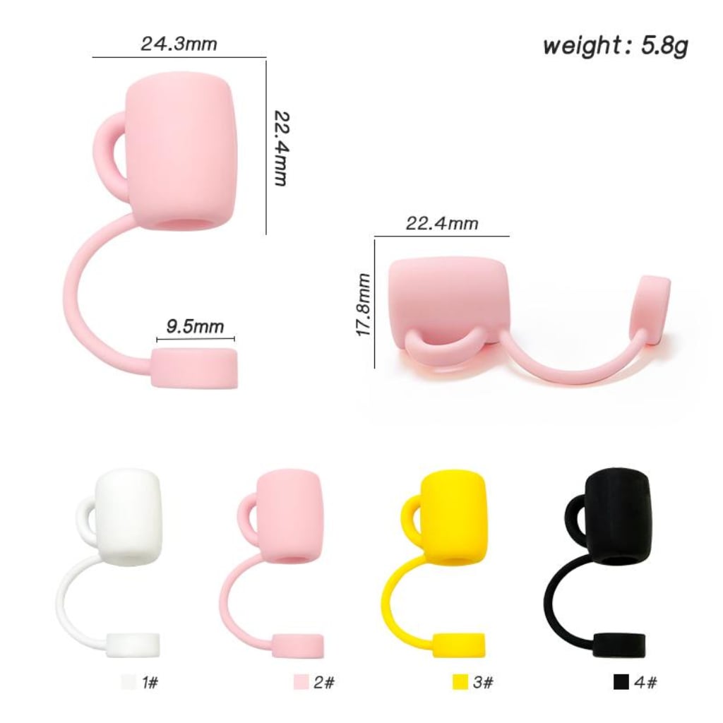 Food Grade Cup Tumbler Vivid Cute Solid Color Silicone Straw Topper, Random Mix