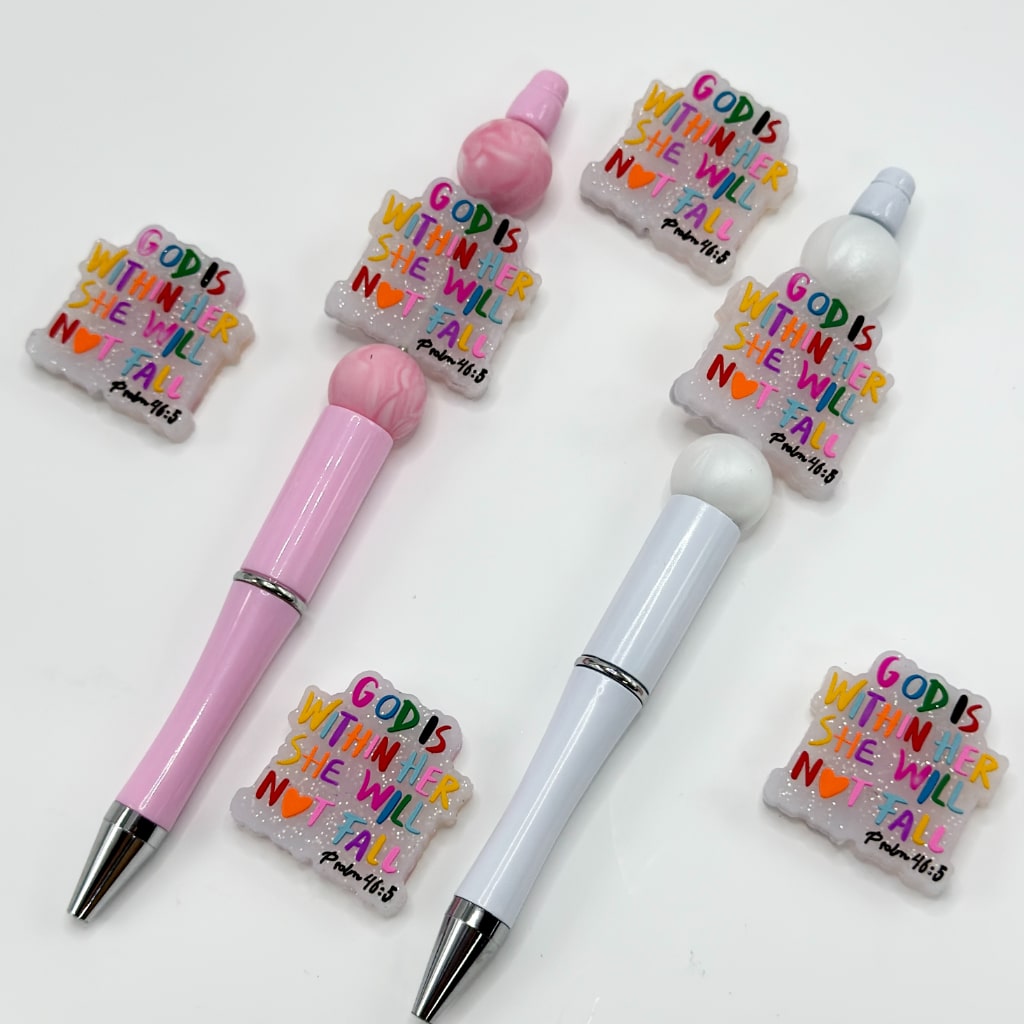 Glittery God is within Her She will not Fail Silicone Focal Beads