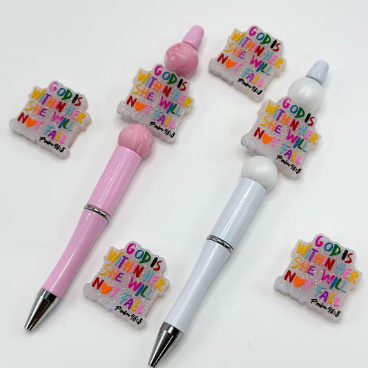 Glittery God is within Her She will not Fail Silicone Focal Beads
