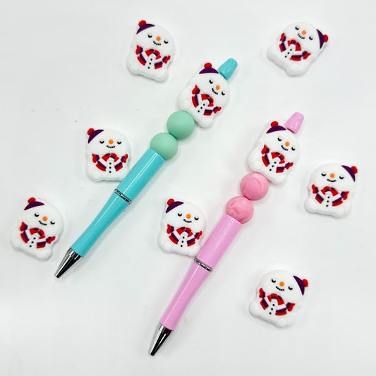 Cute Snowman with Scarf Winter Christmas White Silicone Focal Beads
