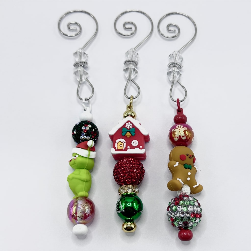 S-Shaped Swirl Hangers Hooks with Metal Silver Clear Crystal Bead for Christmas Ornaments Accessories, Around 72MM Long
