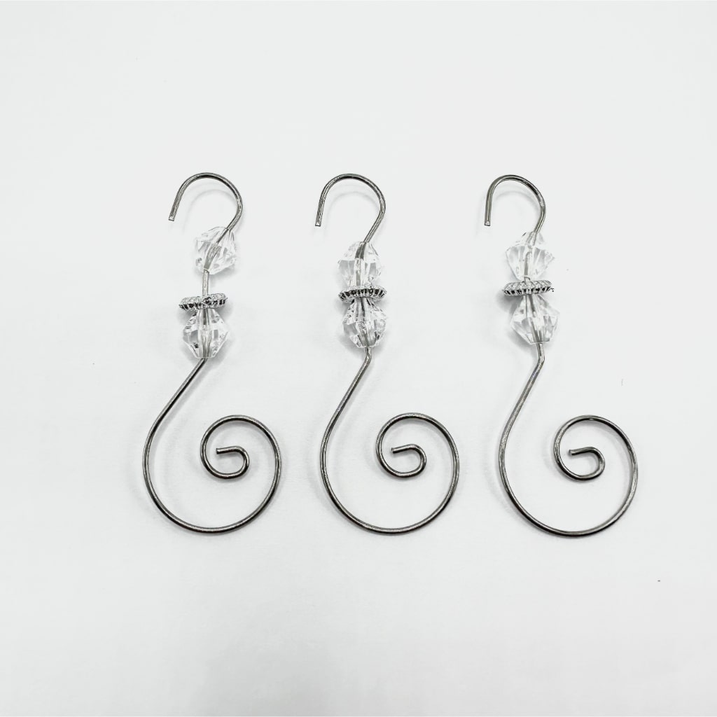 S-Shaped Swirl Hangers Hooks with Metal Silver Clear Crystal Bead for Christmas Ornaments Accessories, Around 72MM Long