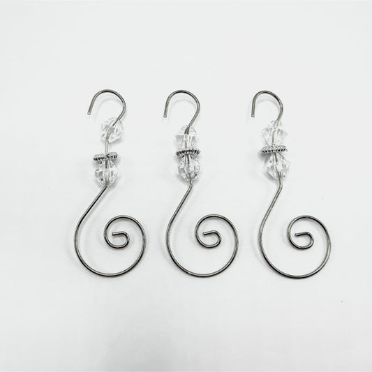 S-Shaped Swirl Hangers Hooks with Metal Silver Clear Crystal Bead for Christmas Ornaments Accessories, Around 72MM Long
