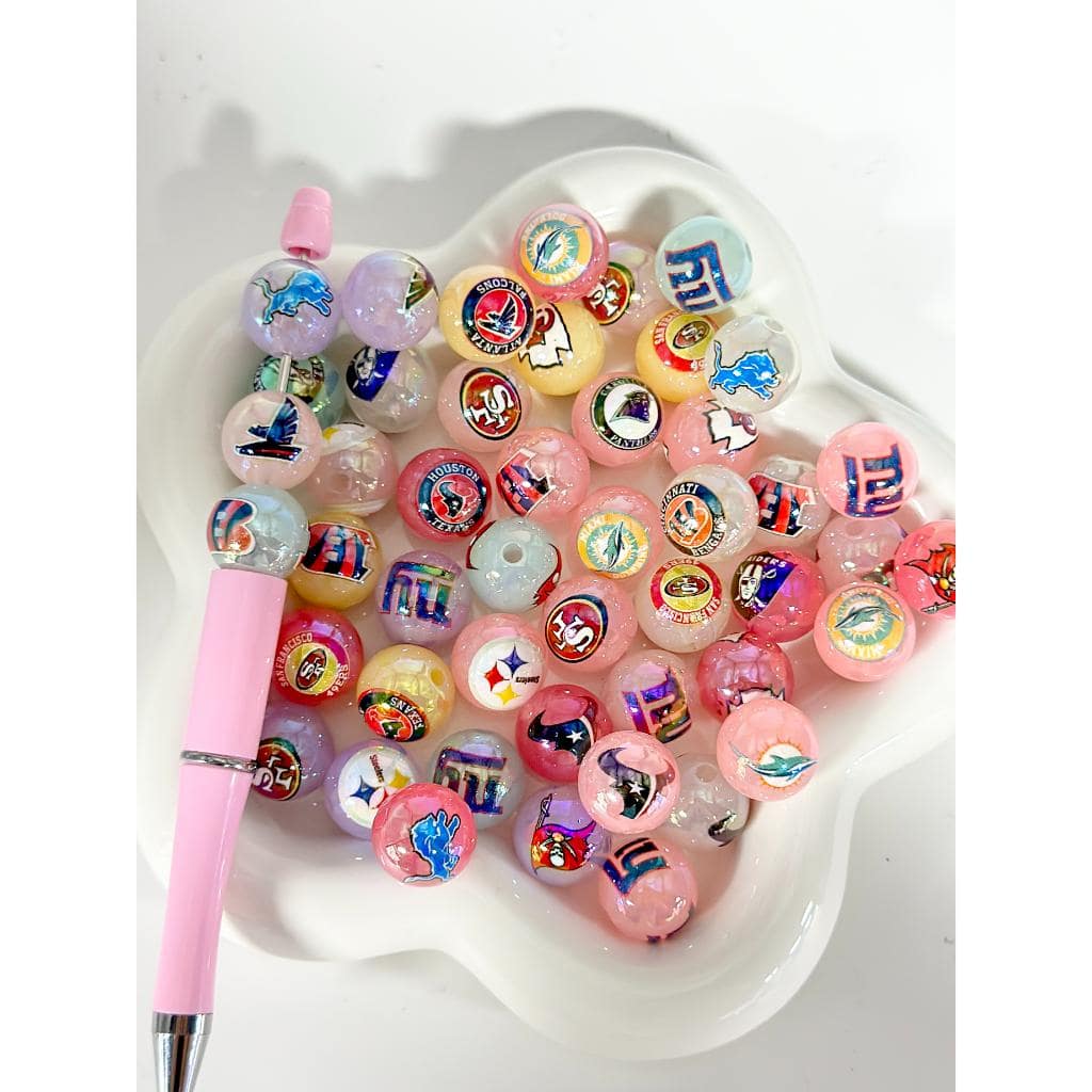 Round Jelly Color USA American Football Team Sports Acrylic Beads, 16MM