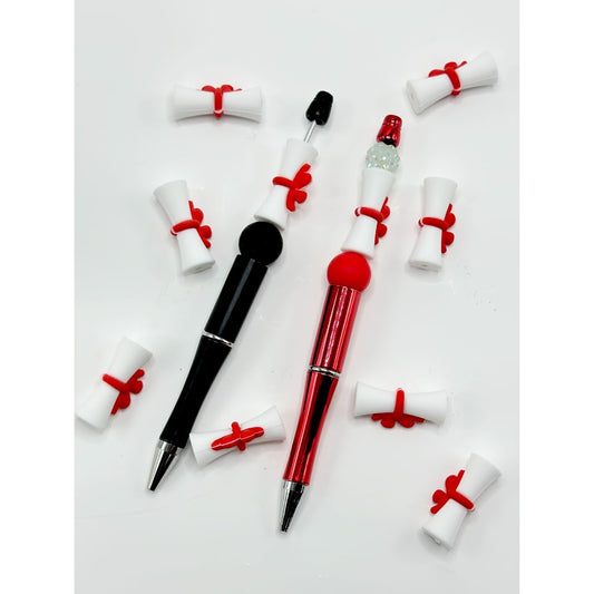 White Scroll Reel with a Red Bowtie 3D Silicone Focal Beads