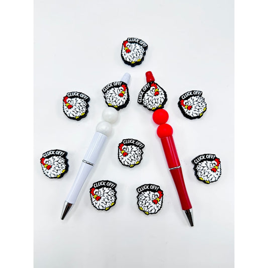 White Rooster Cock Cluck Off Silicone Focal Beads