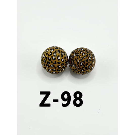 Brown Leopard Skin Pattern Printed Silicone Beads, Round, Size 15mm