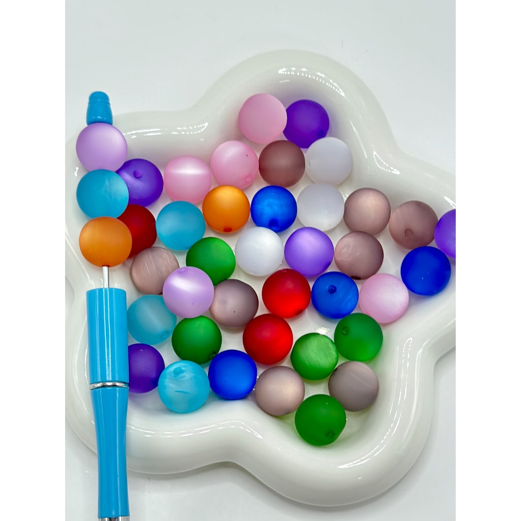 Round Cute Frosted Matte Stoving Baking Varnish Lacquered Vivid Cat Eye Style Painted Coated Acrylic Beads, 16MM