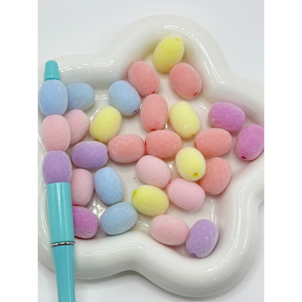 Oval Shape Flocked Acrylic Beads, Random Mix, Around 19*14MM