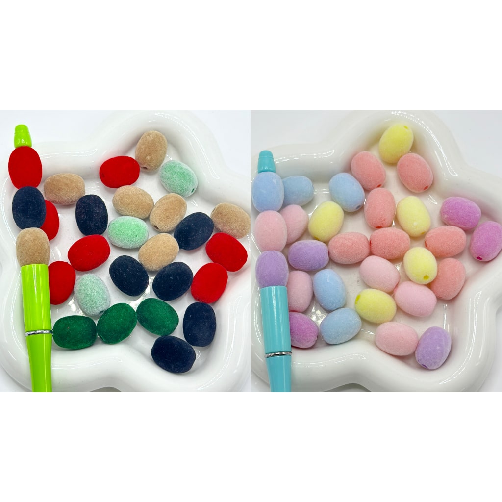 Oval Shape Flocked Acrylic Beads, Random Mix, Around 19*14MM