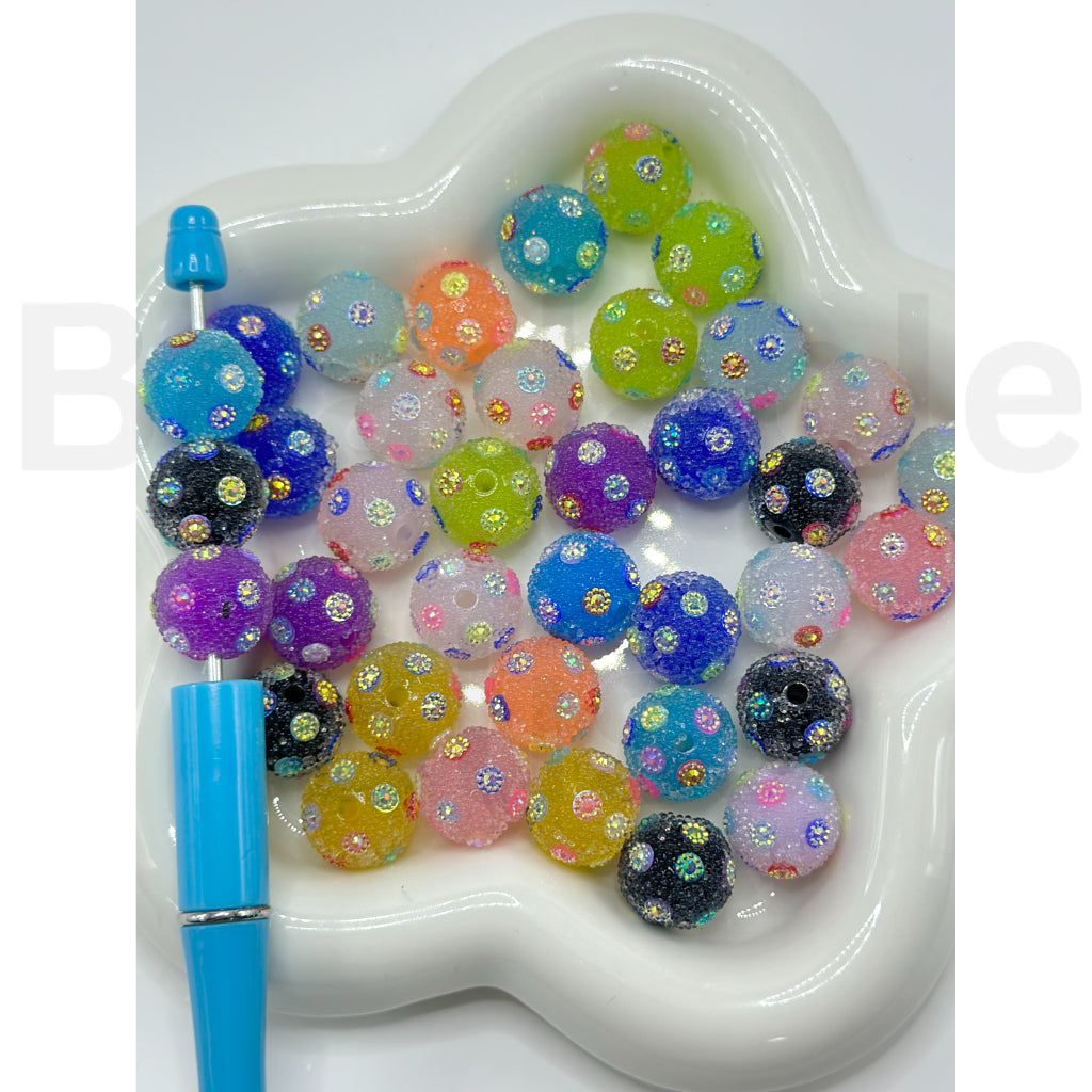 Sparkling Bling Bling Colorful Rhinestone Flower Round Acrylic Sugar Beads, Random Mix, 16MM