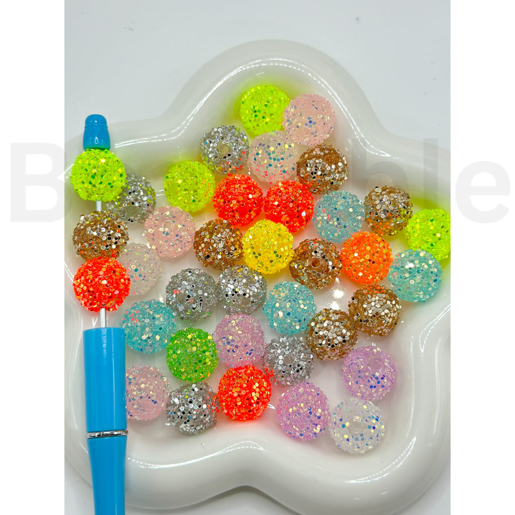 Clear Acrylic Sugar Beads Colorful Round with Shiny Confetti, Random Mix, 16MM