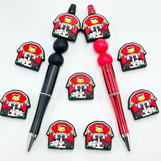 Cute Animals Cow Horse Hen in a Red House Farm Silicone Focal Beads