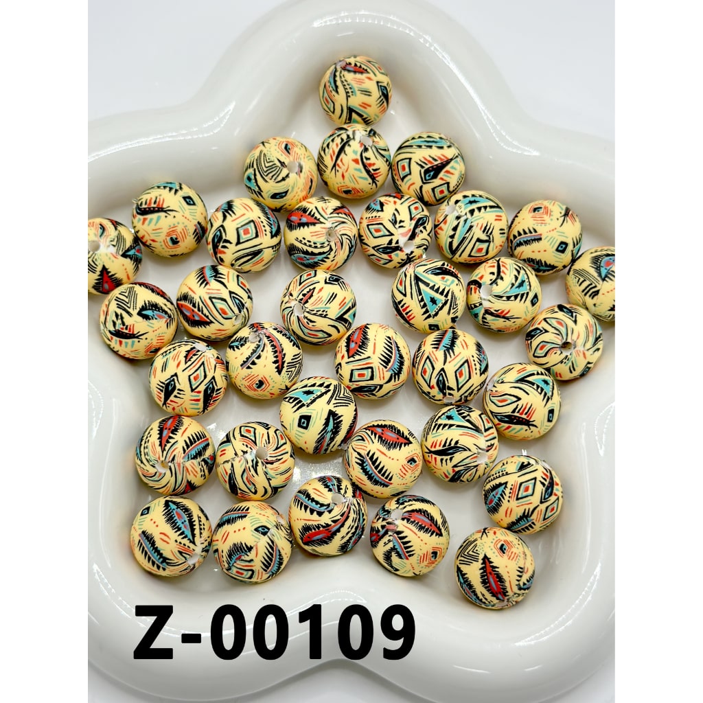 Light Yellow Fishbone Pattern Round Silicone Beads 15 MM Number Z-00109