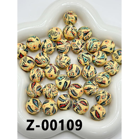 Light Yellow Fishbone Pattern Round Silicone Beads 15 MM Number Z-00109