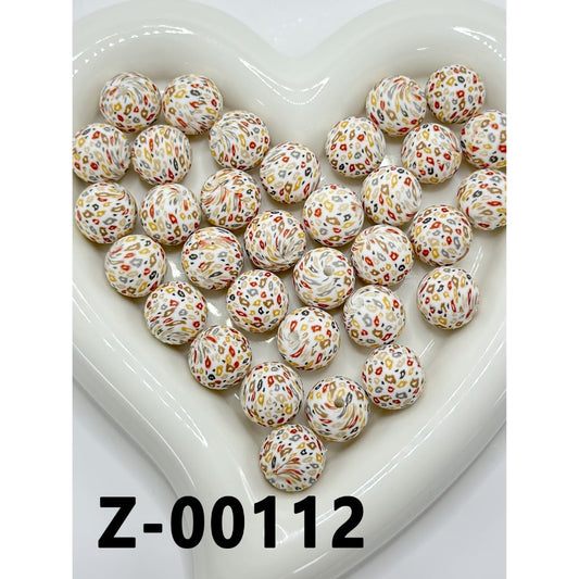 Round Printed Multi-Color Spots Silicone Beads 15mm, Number Z-00112