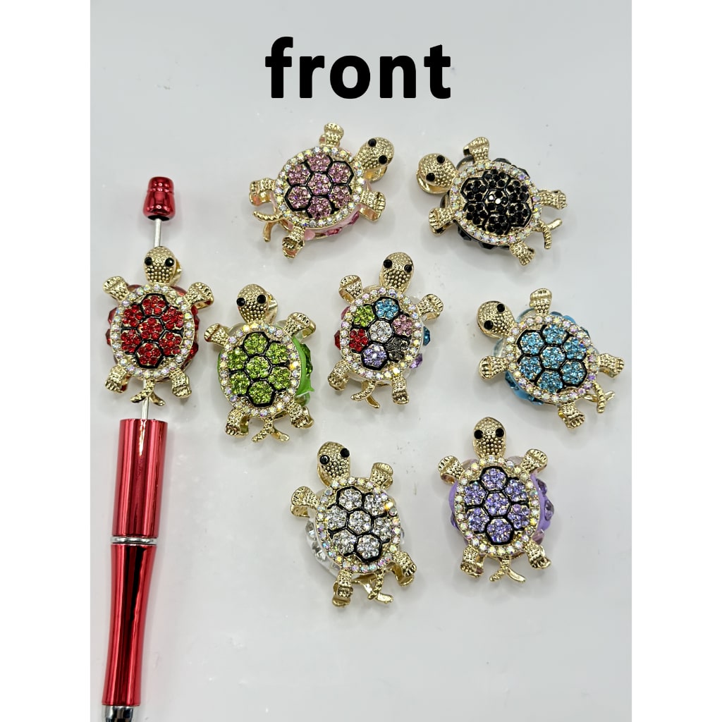 Alloy Bling Bling Turtle Tortoise with AB Rhinestone Chain, Colorful Diamond, and Clay Beads, Random Mix, Around 40*27MM