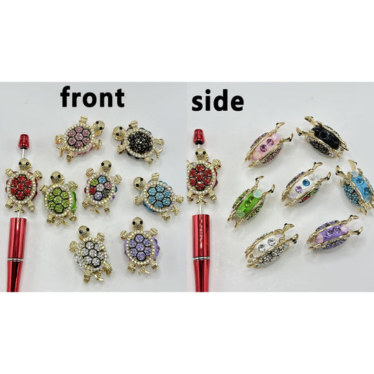 Alloy Bling Bling Turtle Tortoise with AB Rhinestone Chain, Colorful Diamond, and Clay Beads, Random Mix, Around 40*27MM