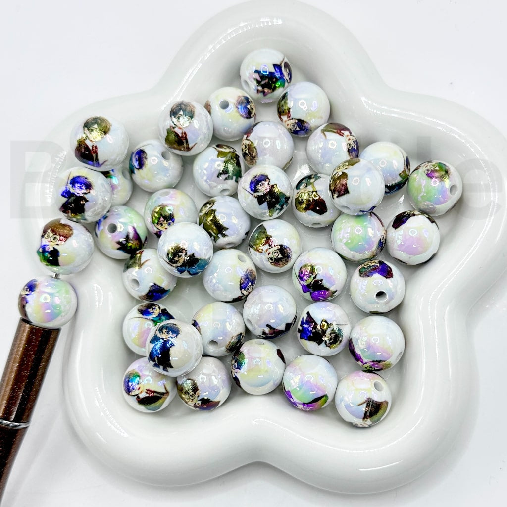 UV Finish A Boy Holds a Magic Stick Roscoe Pemberly Round Acrylic Beads, Random Mix, 16MM