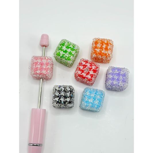 Square Cube Solid Color Checkered Sugar Acrylic Beads, Random Mix, Around 18MM