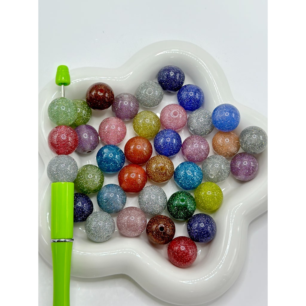 Round Glittery Bling Bling Acrylic Beads, Random Mix, 16MM