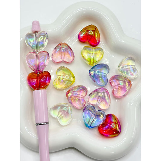 Cute Clear Heart Shape UV Finish  Acrylic Beads, Random Mix, Around 22*20MM