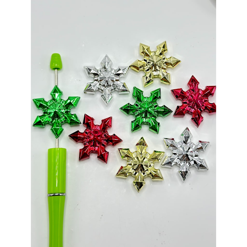 Adorable Mix of Christmas Theme Snow Flakes Acrylic Beads, Size 36mm