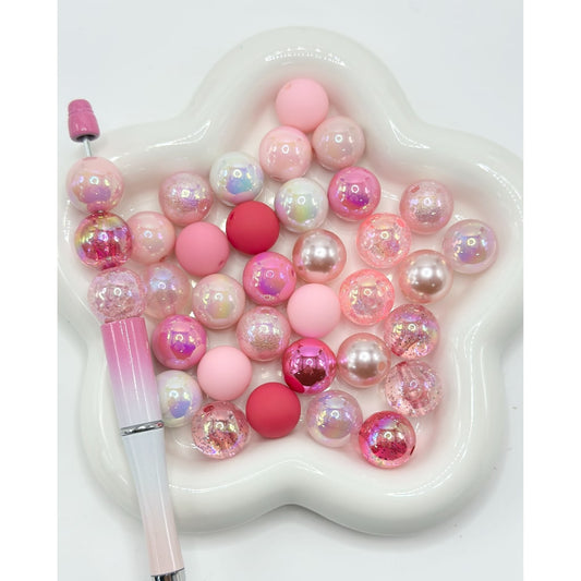 Round Mix of Pink Beads in Many Shades of Pink Color, Acrylic Material, 16mm