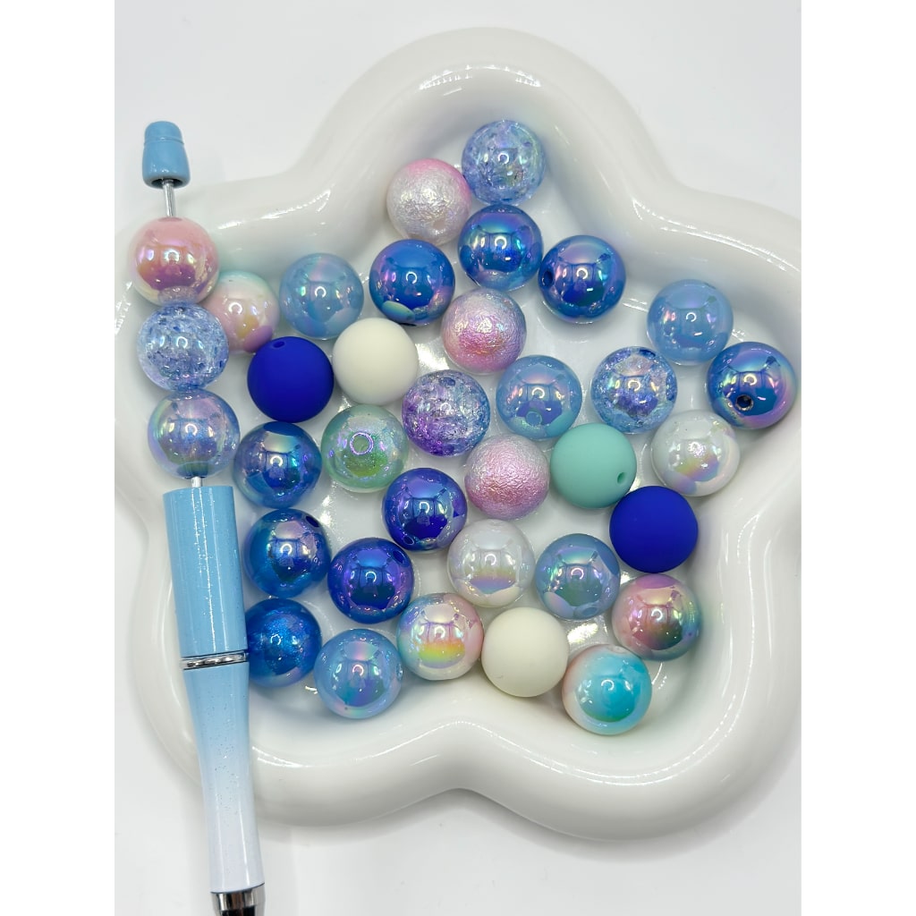 Metallic Color Clear UV Finish Glitter Mix Multi-Color Solid Round Acrylic Beads , 16MM