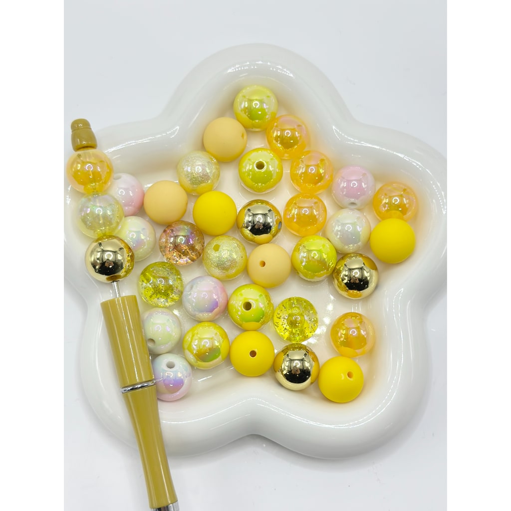 Metallic Color Clear UV Finish Glitter Mix Multi-Color Solid Round Acrylic Beads , 16MM