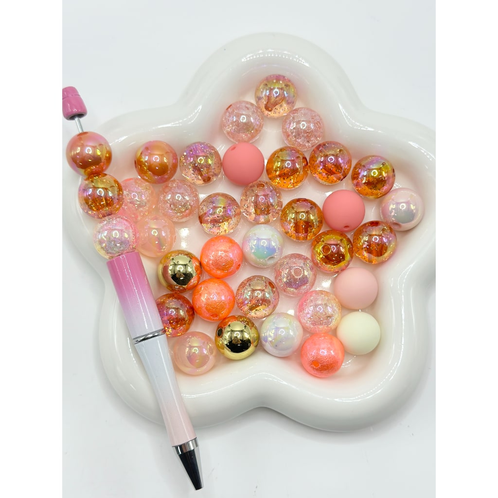 Metallic Color Clear UV Finish Glitter Mix Multi-Color Solid Round Acrylic Beads , 16MM