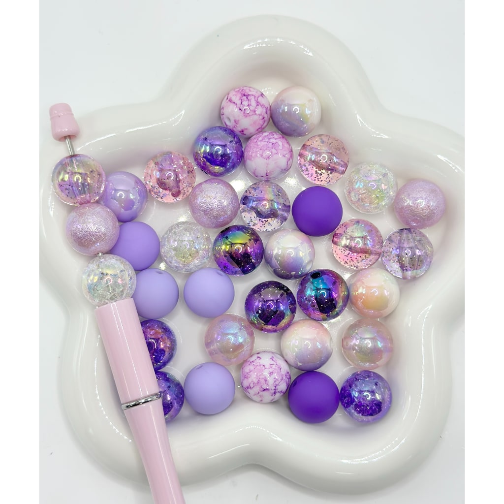 Metallic Color Clear UV Finish Glitter Mix Multi-Color Solid Round Acrylic Beads , 16MM