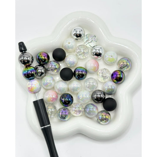 Round Mix of Black Acrylic Beads in Many Shades of Black Color, Acrylic Material, 16mm