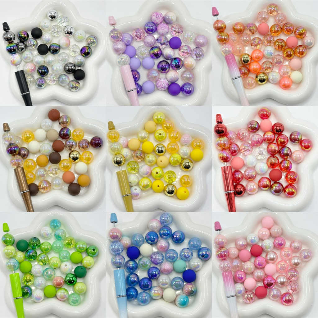 Metallic Color Clear UV Finish Glitter Mix Multi-Color Solid Round Acrylic Beads , 16MM