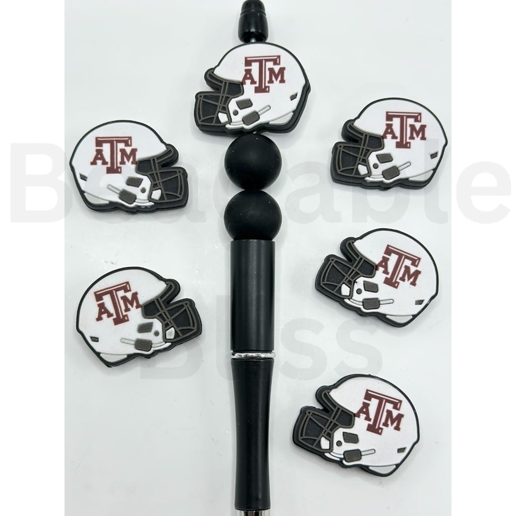 USA New York Baseball University Texas A&M Aggi Helmet Silicone Focal Beads, Please Read the Description