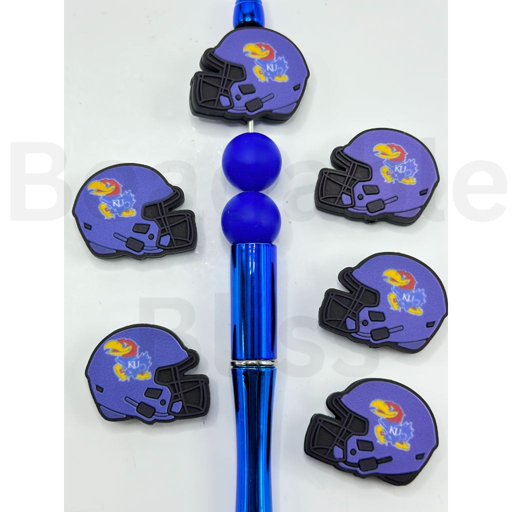USA New York Baseball University Kansas Jayhaw Helmet Silicone Focal Beads, Please Read the Description