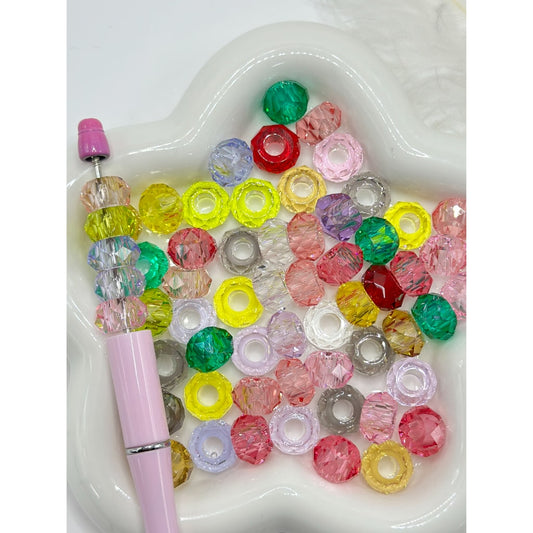 Multi-Color Clear Acrylic Beads with Small Geometric Sections Big Hole, Random Mix, Around 14MM