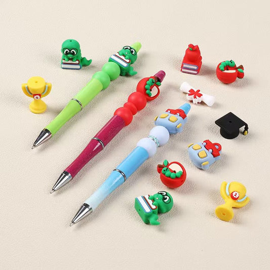 Apple Graduation Paper Bachelor Hat 3D School Bookworm Trophy Cup Schoolbag Backpack Silicone Focal Beads