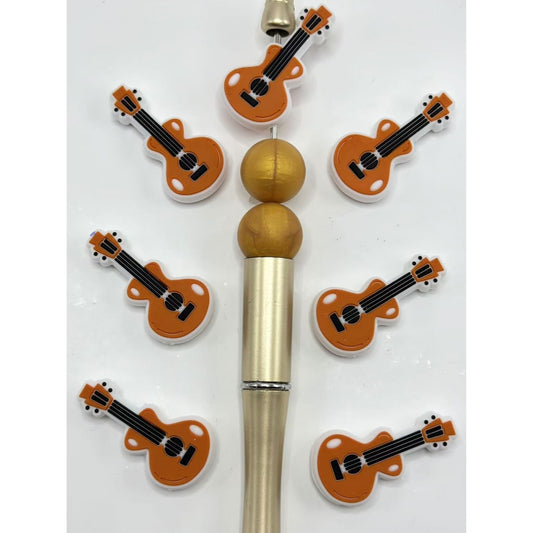 Guitar Music Instruments Mini Cute Brown Silicone Focal Beads