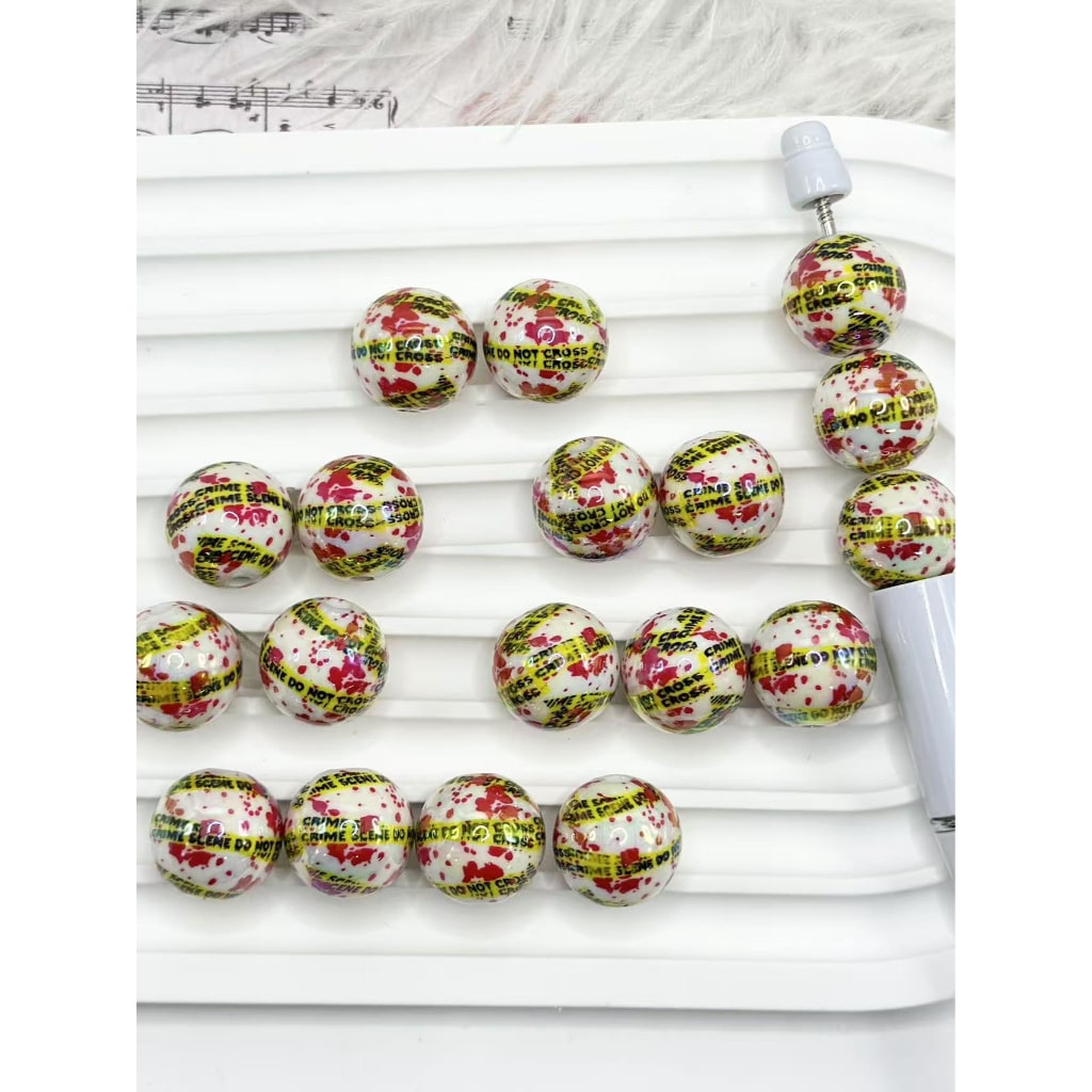 Crime Scene Do Not Cross Cherry Drip Round Acrylic Beads, 16MM