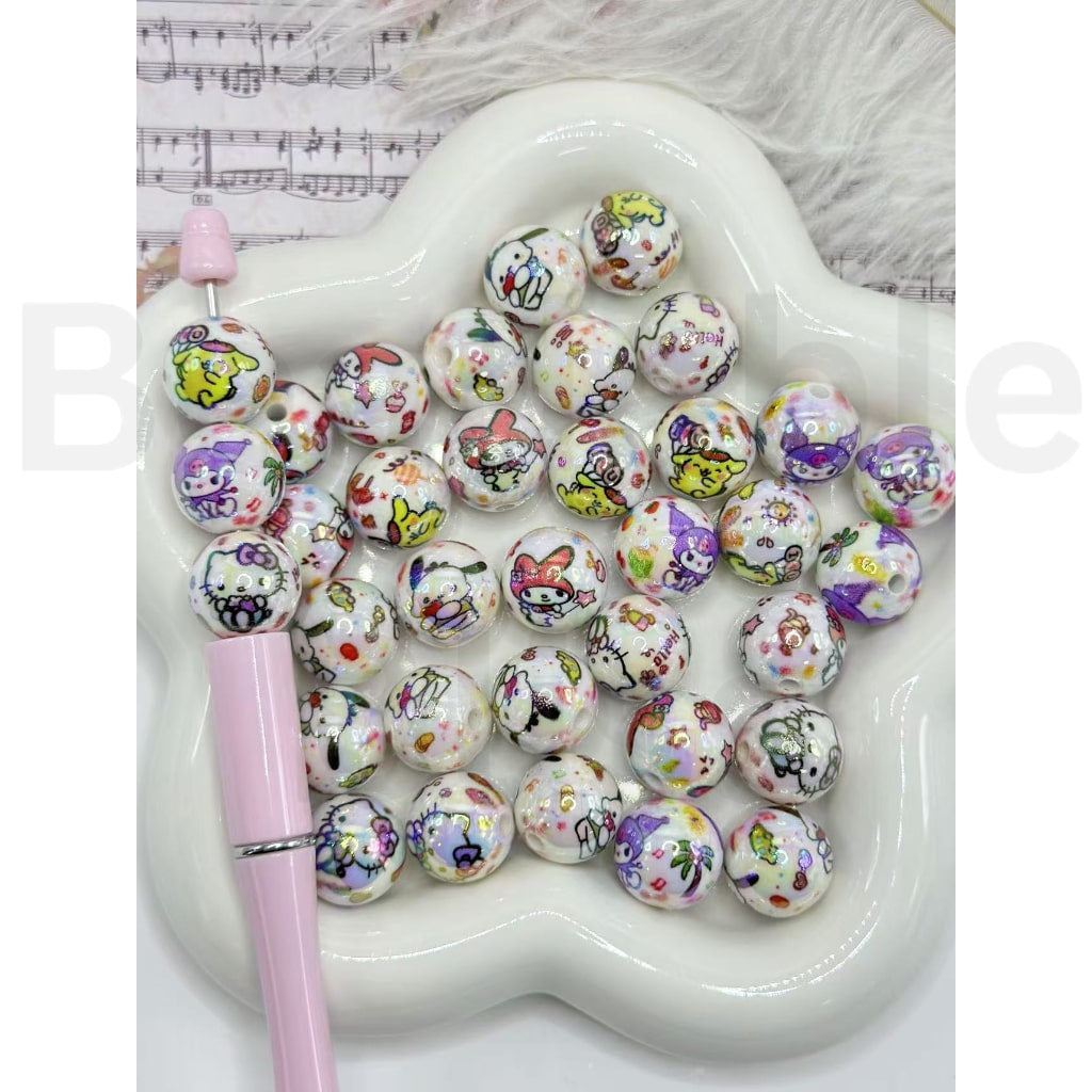 Shiny Cute Cat Adorable Character Cartoon Round Acrylic Beads, Random Mix, 16MM