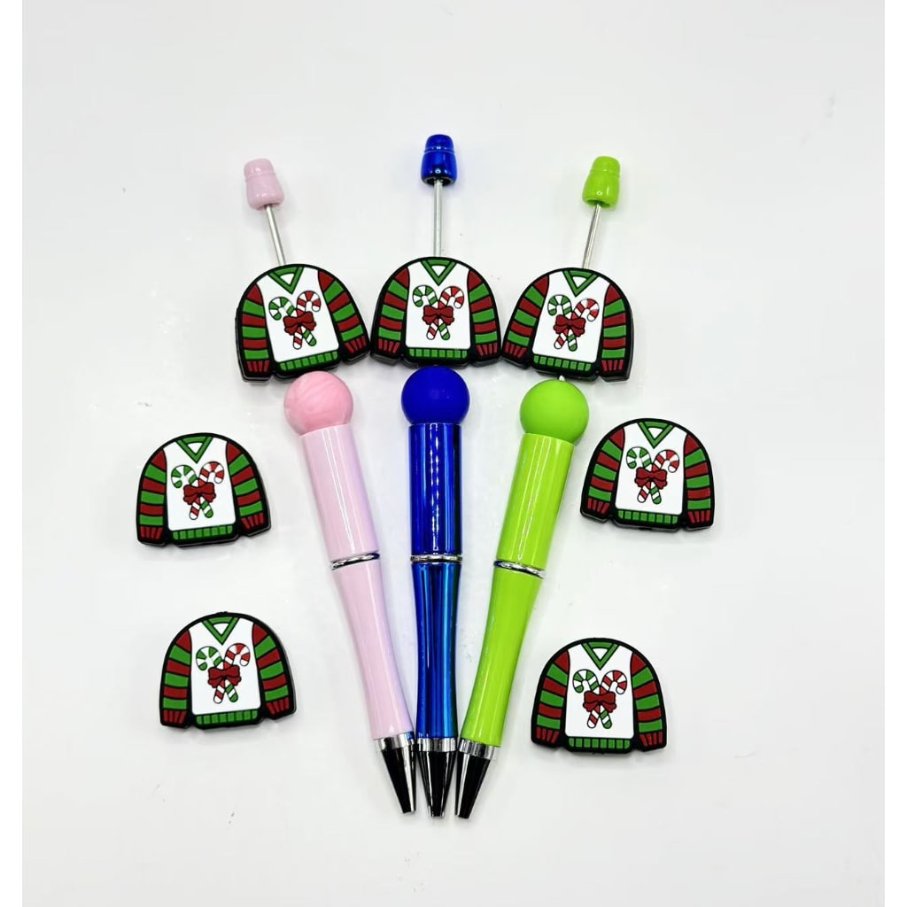 Red Green White Sweater Cute Christmas Colors with Candy Bowknot Silicone Focal Beads